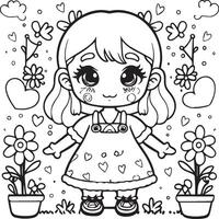 kawaii fille dessin animé coloration pages illustration vecteur