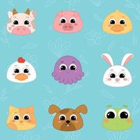 mignonne kawaii emoji animal Icônes ensemble vecteur