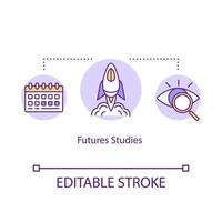 icône de concept d'études à terme. illustration de ligne mince idée futurologie. développement de startups. innovations scientifiques. prévoir, prévoir. dessin de couleur rvb contour isolé vectoriel. trait modifiable vecteur