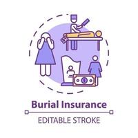 icône de concept d'assurance obsèques. perte d'un membre de la famille. aide financière à l'arrangement. illustration de fine ligne idée de frais funéraires. dessin de couleur rvb contour isolé vectoriel. trait modifiable vecteur
