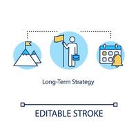 icône de concept de stratégie à long terme. l'établissement d'objectifs et l'illustration de la ligne mince de l'idée de planification. réalisations commerciales et aspirations professionnelles. dessin de couleur rvb contour isolé vectoriel. trait modifiable vecteur