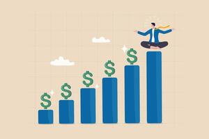 investissement croissance, composé l'intérêt ou dividende investir, profit revenus de Stock marché, Pension fonds ou économie, Capitale Gain concept, homme d'affaire avec grandir graphique et dollar signe profit retour. vecteur