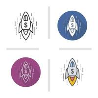 icône de vaisseau spatial. design plat, styles linéaires et de couleur. symbole de réalisation de l'objectif. illustrations vectorielles de fusée isolées vecteur