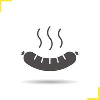 icône de saucisse fumante. symbole de silhouette de bratwurst d'ombre portée. saucisse chaude. espace négatif. illustration vectorielle isolée vecteur