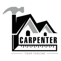 Charpentier logo conception modèle, travail du bois outils logo conception clipart. vecteur