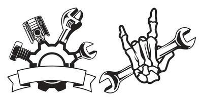 crâne mécanicien logo conception modèle, hardcore mécanicien logo clipart, pour cricut Machines. vecteur
