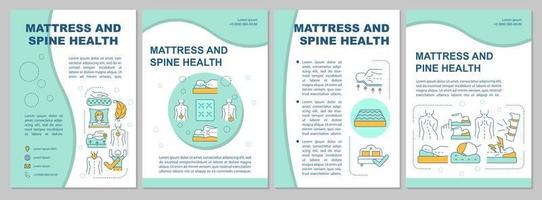 modèle de brochure de menthe santé matelas et colonne vertébrale. soulagement des maux de dos. flyer, brochure, impression de dépliant, conception de la couverture avec des icônes linéaires. mises en page vectorielles pour présentation, rapports annuels, pages de publicité vecteur