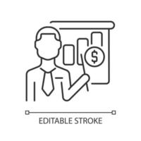 icône linéaire de professeur de commerce. formateur en administration et gestion. formateur en entreprise. illustration personnalisable de fine ligne. symbole de contour. dessin de contour isolé de vecteur. trait modifiable vecteur
