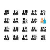 finance des carrières et des emplois icônes de glyphe noir sur un espace blanc. spécialistes de la gestion et de la comptabilité. employés du domaine des affaires. experts financiers. symboles de silhouette. illustration vectorielle isolée vecteur