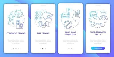 résultats du cours de conduite écran de la page de l'application mobile d'intégration du dégradé bleu. Procédure pas à pas, instructions graphiques en 4 étapes avec concepts. modèle vectoriel ui, ux, gui avec des illustrations en couleurs linéaires