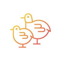 icône de vecteur linéaire dégradé poussins. petits oiseaux nouveau-nés moelleux. poulet jaune. élevage commercial de volailles en couveuse. symbole de couleur de ligne mince. pictogramme de style moderne. dessin de contour isolé de vecteur