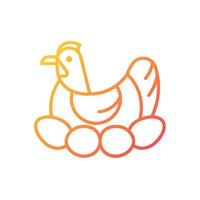 icône de vecteur linéaire dégradé poule couveuse. oiseau assis sur une couvée d'œufs pour incuber les poussins. poules pondeuses. poulet couveuse. symbole de couleur de ligne mince. pictogramme de style moderne. dessin de contour isolé de vecteur