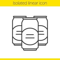 icône linéaire de trois canettes de bière en aluminium. illustration de la ligne mince. symbole de contour. dessin de contour isolé de vecteur