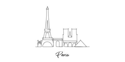 monuments de paris france - dessin continu d'une ligne vecteur