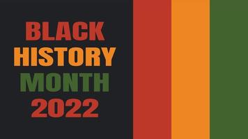mois de l'histoire des noirs 2022 - célébration du patrimoine afro-américain aux états-unis. illustration vectorielle avec texte, rayures de drapeau aux couleurs africaines traditionnelles - vert, rouge, jaune sur fond noir. bannière. vecteur