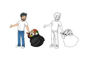 dessin animé personnage et poubelle conception illustration vecteur