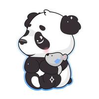 panda mignon étreignant le personnage de vecteur de dessin animé kawaii jouet. animal adorable, heureux et drôle jouant un autocollant isolé, un patch, une illustration de livre pour enfants. Anime bébé panda emoji sur fond blanc