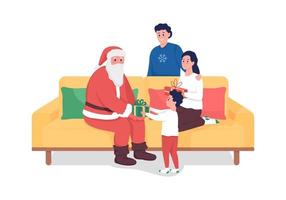 la famille a invité des personnages vectoriels de couleur semi-plat santa. chiffres souriants. personnes de tout le corps sur blanc. célébration de vacances isolé illustration de style dessin animé moderne pour la conception graphique et l'animation vecteur