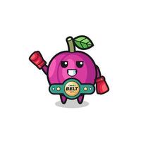 personnage de mascotte de boxeur de fruits prune vecteur