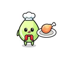 personnage de dessin animé de chef de poulet frit goutte de jus de melon vecteur