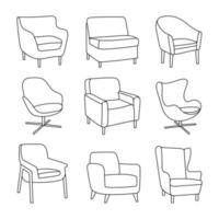 ensemble de chaises dessinées à la main - différents types de chaises vecteur