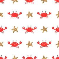 crabe mignon avec étoile de mer, modèle sans couture de vecteur dans un style cartoon plat
