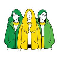 Trois sans visage femelle copains portant hiver vestes avec différent pose vecteur