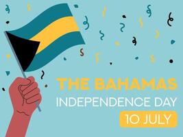 le Bahamas indépendance journée dix juillet. le Bahamas drapeau dans main. salutation carte, affiche, bannière modèle vecteur