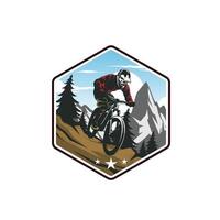 Montagne bicyclette logo conception. extrême une descente motard ancien logo illustration vecteur