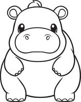 hippopotame, kawaii, dessin animé personnages, mignonne lignes et coloré coloration pages. vecteur