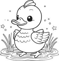 une mignonne canard est permanent dans une étang avec étoiles dans le Contexte vecteur