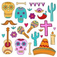 icônes du jour des morts, une fête traditionnelle au mexique. crânes, fleurs vecteur