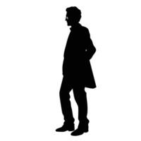 élégant homme dans tranchée manteau et des lunettes silhouette vecteur