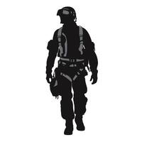 silhouette de soldat dans tactique équipement vecteur