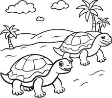 noir et blanc dessin animé illustration de marrant tortue animal personnages pour coloration livre vecteur