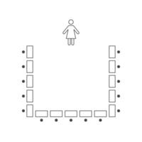 fer à cheval sièges arrangements ligne icône. plan de des places dans Salle de classe, séminaire ou banquet. schème, plan, architectural planifier. illustration vecteur