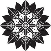 floral noir et blanc mandala avec feuilles. illustration. vecteur