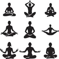 ensemble de yoga silhouettes illustration sur blanc Contexte vecteur