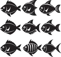 ensemble de poisson silhouette illustration isolé blanc Contexte vecteur