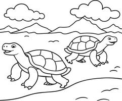 noir et blanc dessin animé illustration de marrant tortue animal personnages pour coloration livre vecteur