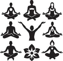 ensemble de yoga silhouettes illustration sur blanc Contexte vecteur