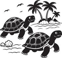 noir et blanc dessin animé illustration de marrant tortue animal personnages pour coloration livre vecteur