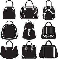 ensemble de sac silhouette illustration isolé sur blanc Contexte vecteur