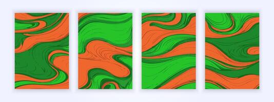 couverture de abstrait fluide La peinture motifs, Facile vert et Orange arrière-plans vecteur