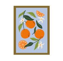 abstrait fruit contemporain art imprimer. moderne affiche avec main tiré des oranges, feuilles, et fleurs. vecteur