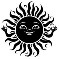 noir et blanc silhouette de une Soleil symbole avec une souriant content visage vecteur