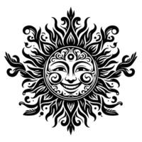 noir et blanc silhouette de une Soleil symbole avec une souriant content visage vecteur