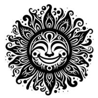 noir et blanc silhouette de une Soleil symbole avec une souriant content visage vecteur