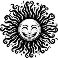 noir et blanc silhouette de une Soleil symbole avec une souriant content visage vecteur