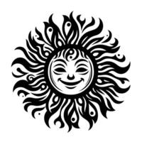 noir et blanc silhouette de une Soleil symbole avec une souriant content visage vecteur